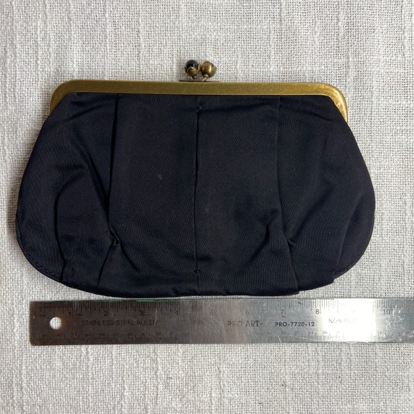 J. Crew Black Satin Evening Clutch Purse w/ Gold Clasp - Picture 8 of 9